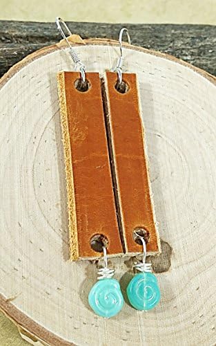Bison Brown Leather Mint Green Shell Earrings Gift For Her