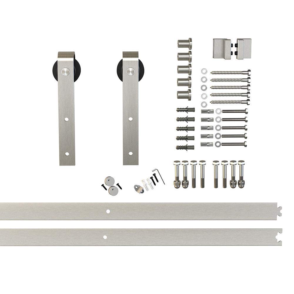 6.6ft Satin Nickel Steel Hanger Roller Sliding Barn Door Hardware Track Set 2x3.3ft Rails