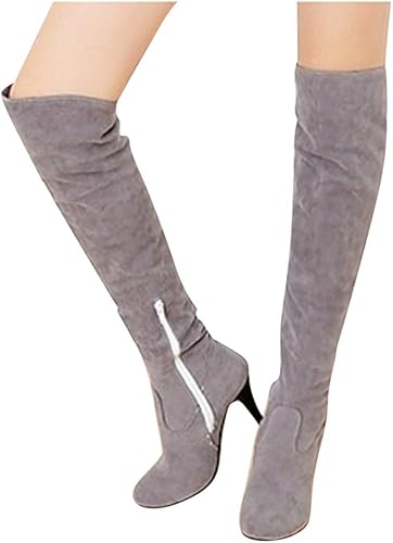 Amazon Sucute Women 通勤 通学 ブーツ レディース ロング ニーハイブーツ 秋冬 ストレッチ 長ブーツ レディース ニーハイブーツ ロングブーツ 柔らかい 美脚効果最高 ファッション ニーハイブーツ 25 5cm グレー Sucute Women ブーツ ブーティ