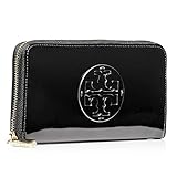 Tory Burch Stacked Patent Zip Around Continental Wallet in BLACK