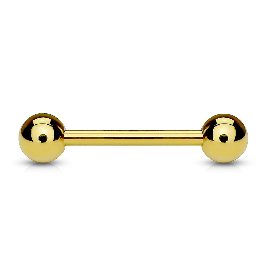 PiercedOff Gold Tone Ion Plated over 316L Surgical Steel 1.6mm Barbell with Externally Threaded 5mm Balls - Bar Length 16mm