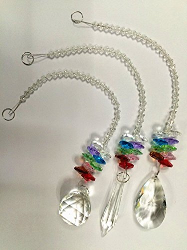 KUPOO Glass Crystal Ball Prism Rainbow Maker Chakra Hanging Suncatcher Window Sun Cacther for Gift Pack of 3,Rainbow Suncatcher (3pcs Multi)