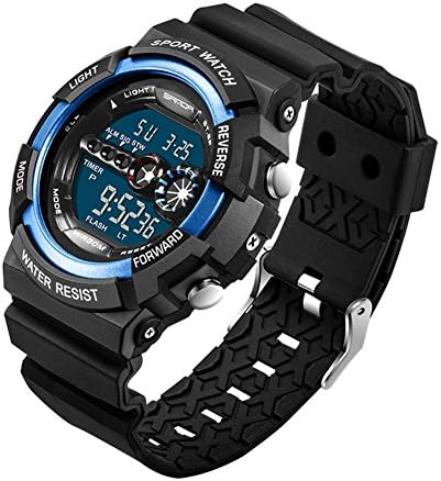 Mens Digital Light Wrist Watch Waterproof LCD Military Army Quartz Sports Watch (black+ blue)