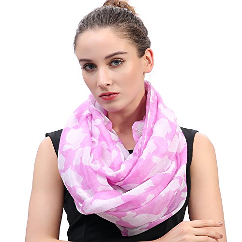 Lina & Lily Rabbit Bunny Print Infinity Loop Women's Scarf Lightweight (Pink)