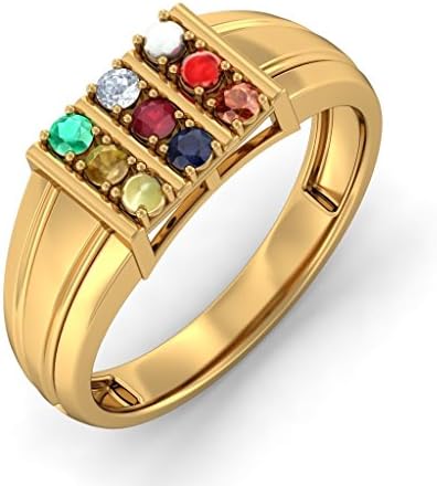 RM Jewellers 92.5 Sterling Silver American Diamond Navratna Ring for Men