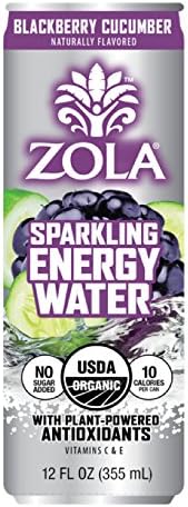 Zola No Sugar Added Sparkling Energy Water Blackberry Cucumber 12 Ounce (Pack of 12)