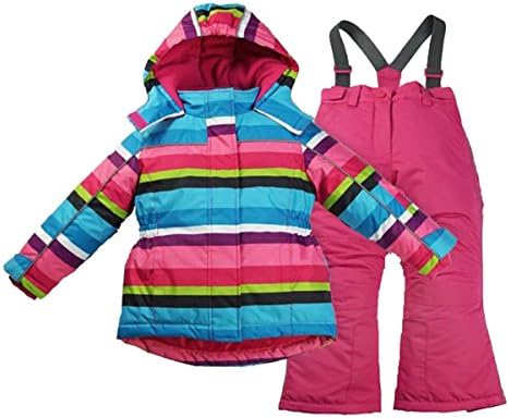 Seeduck Big Girls' Thicken Warm Hooded Ski Snowsuit Two-Piece Set Jacket + Pants 5-14 Years (7T-8T, Rose)