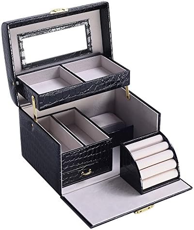Jewelry Box Storage Organizer Case Ring Earring Necklace Mirror Simple And Subtle Design