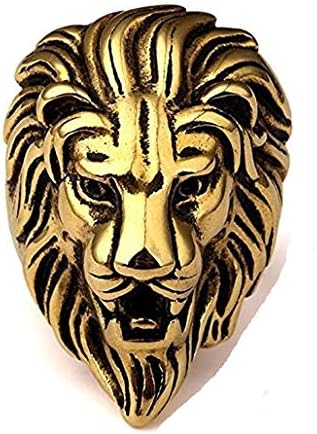 BigMartAlloy Metal Golden Tone Lion Head Ring for Men and Women, Size 16-19