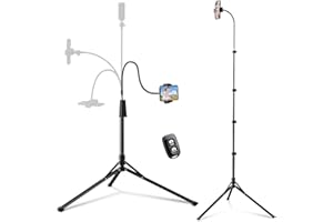 Eicaus 92’’ Tall Cell Phone Tripod Stand with 16.5’’ Flexible Gooseneck and Remote, Overhead Tripod with Adjustable 360°Ball Head & Phone Holder for iPhone 15 Pro Max/Plus/14/13/12/11, Android