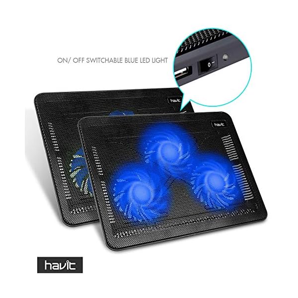 havit Cooling Pad 12"-17" Laptop Cooler with 3 Ultra Quiet Fans, Ergonomic Comfort Notebook Cooler with 2 USB Ports, HV-F2056