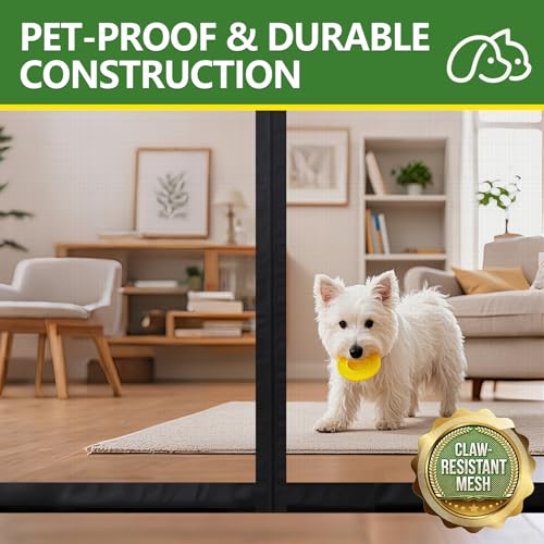 COMYESA Fly Screens for Doors – Durable Door Fly Screen Curtain with Magnetic Fly Screen Door, Hands-Free Auto Closing, No Drill Installation, 90x210cm