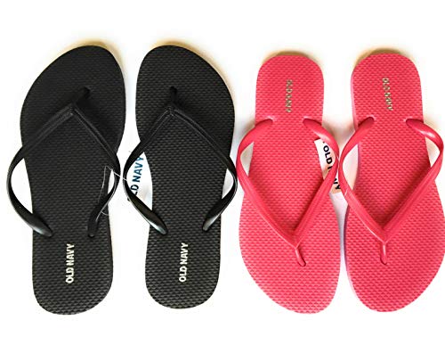 Old Navy Flip Flop Sandals for Woman, Great for Beach or Casual Wear (6, Black and Pink)