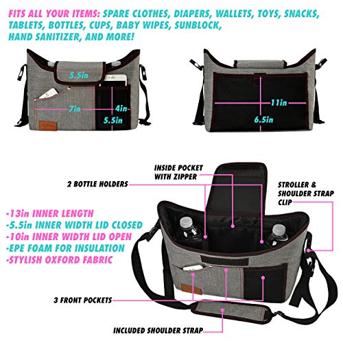 image for AriKoko Universal Stroller Organizer with Cup Holders - Mesh Stroller 