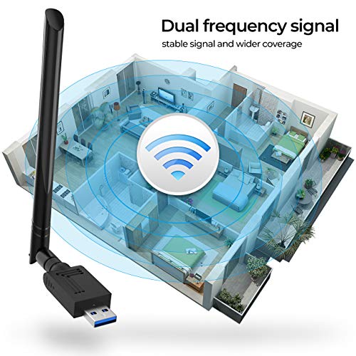 USB WiFi Adapter 1200 Mbps USB Wireless Network Adapter with Dual Band 2.4GHz/300Mbps+5GHz/866Mbps 5dBi Antenna for Desktop Windows XP/Vista/7/8/10 Linux Mac - Thumbnail 3