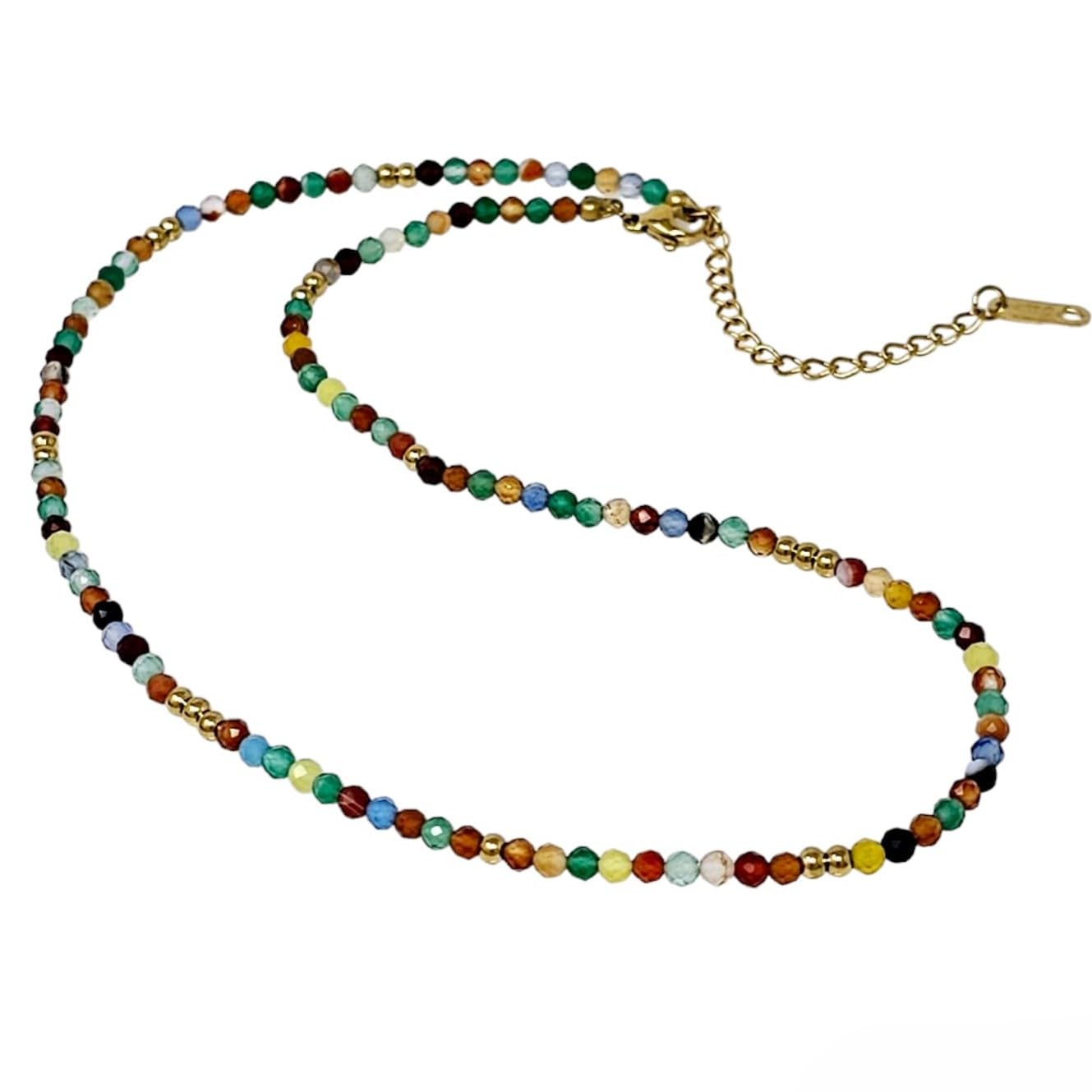 Handmade Beaded Choker Necklace for Women, Girls and Teen | 3mm Multicolour Gemstone Beads Choker Natural Gemstones Healing Crystal Jewellery Stack Layers Necklace