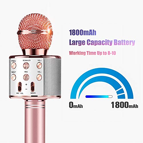 Wireless Karaoke Microphone 3 in 1 - Microphone, Recorder, Speaker, Bluetooth Karaoke Player with Multi-Color LED Lights, Compatible with Android & iOS Devices