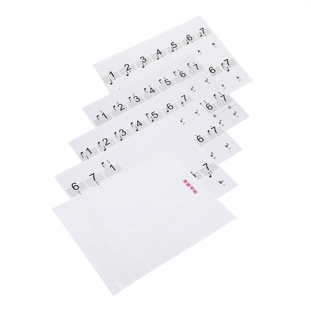 Piano Stickers for 88 Key Keyboards Removable Complete Notes with Numbers Transparent and Colourful(Transparent)