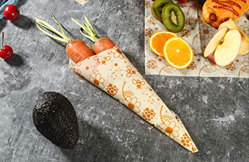 Beeswax Food Wraps Pack of 5, Handmade and Waterproof Reusable Sandwich and Food Wrap Set, Sustainable and Washable Wraps To Keep Food Fresh in 2 Small, 2 Medium, 1 Large Size