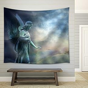 Beautiful Angel in Heaven with Divine Rays of Light - Fabric Wall Tapestry Home Decor - 51x60 inches
