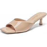 Athlefit Kitten Heels for Women Heeled Sandals Square Open Toe Low Heels Comfortable Slip On Slides