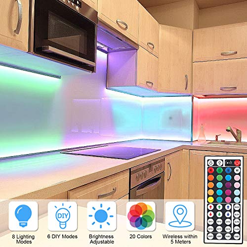 DLIANG RGB LED Strip Light Kit 65.6ft Flexible Tape Lights 5050 SMD RGB 600 LEDs Non Waterproof 20M Rope Light with 44 Keys IR Remote Controller and 12V Power Adapter for Home Kitchen Party Deco