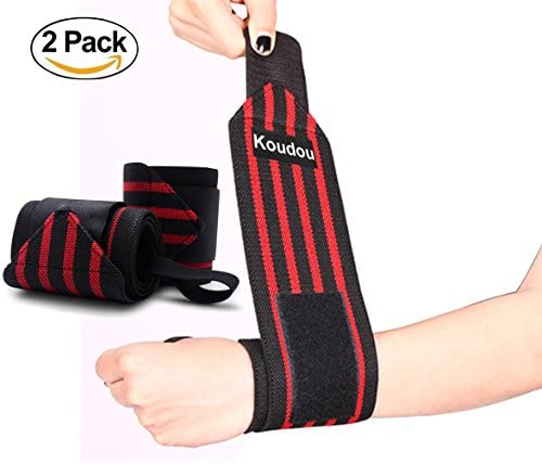 Wrist Wraps 18" Wrist Brace Support (1 Pair) Professional Quality Wrist Straps with Thumb Loops for Weight Lifting Powerlifting Fitness Exercise Xfit Strength Training Bodybuilding by KOUDOU