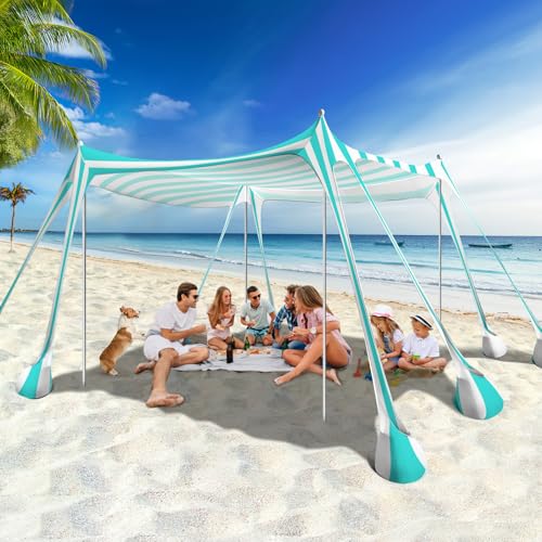 Rhino Valley Folding Beach Tent, Portable Beach Canopy UV Protection UPF50+ Windproof with Sandbags Pegs Ground Tent Outdoor Camping