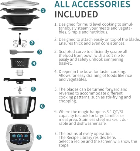 ChefRobot Smart Food Processor UltraCook All-in-One Auto Cooking Machine,3.5L Capacity,600+ Online Recipes, Built-in Scale, 7 inch TFT Screen, Self-Cleaning, Multifunctional Kitchen Appliance