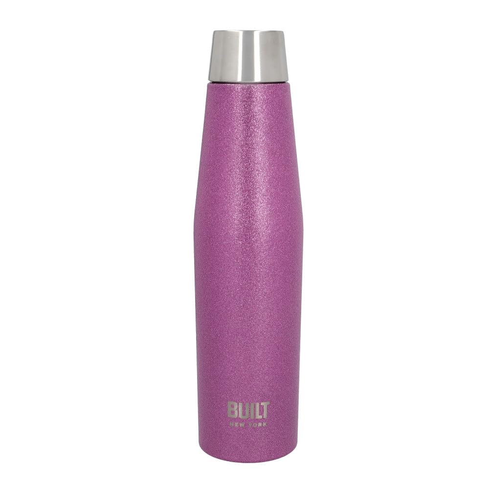 Built Apex Insulated Water Bottle with Leakproof Perfect Seal Lid, Sweatproof 100% Reusable BPA Free 18/8 Stainless Steel Flask, Purple Glitter, 540 ml