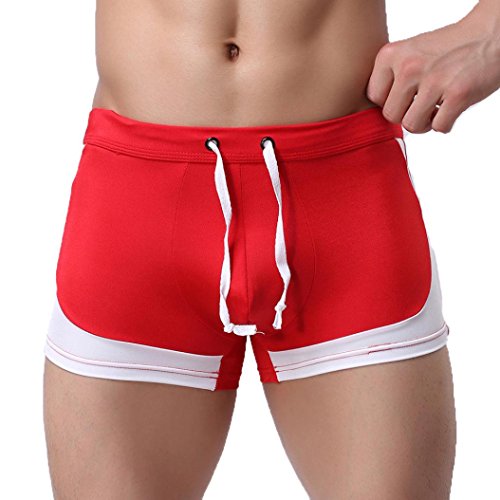 BCDshop Men's Boxer Briefs Swimming Swim Shorts Trunks Sport Sexy Comfy Underwear (Red, Asian L/Waist 34.1"-38")