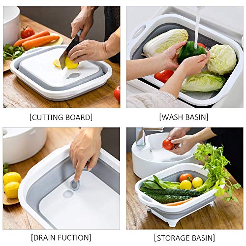 ZHZJ Collapsible Cutting Board, Multifunctional Chopping Board with Colander, Space Saving Kitchen Vegetable Washing Basket, Food Grade Camping Sink Storage Basket for Kitchen/BBQ Prep/Picnic