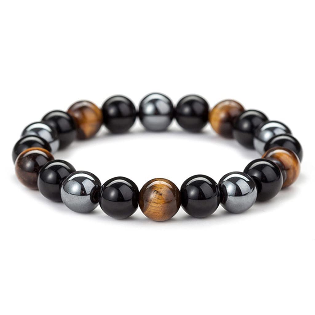 Branets Tiger Eye Bracelet, 10mm Natural Gemstones Beads Elastic Yoga Bracelet, Gift for Men and Women