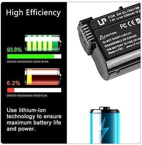 EN-EL15 EN EL15a Battery Charger Pack, LP 2-Pack Battery & Dual Slot Charger, Compatible with Nikon D7500, D7200, D7100, D7000, D850, D750, D500, D810a, D810, D800e, D800, D610, D600 & More - Image 3