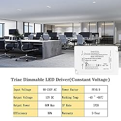 CHXICO 60W Triac Dimmable LED Driver,110V AC to 12V