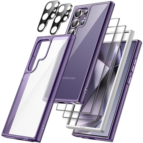 JETech 5 in 1 Case for Samsung Galaxy S24 Ultra 5G with 2-Pack Each Tempered Glass Screen Protector and Camera Lens Protector, Non-Yellowing Shockproof Bumper Phone Cover (Titanium Violet)