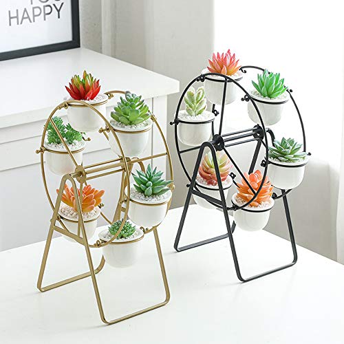 Ferris Wheel Plant Stand with 6 Pots Succulent - White Modern Decorative Ceramic Flower Planter Plant Pot with Drainage - Home Office Desk Garden Mini Cactus Pot Indoor Decoration