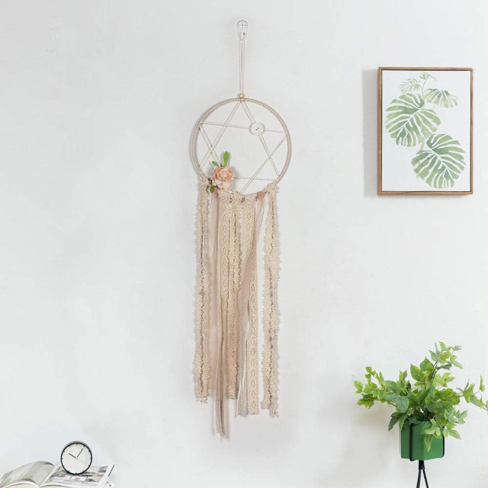 Jescrich Handmade Large Dreamcatchers Boho Macrame Wall Hanging Kit Tassels Wedding Home Decorations Wall Ornaments (Beige-A, 1)
