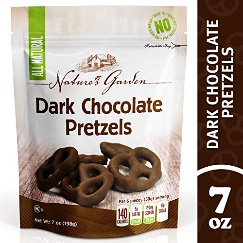 Nature's Garden Dark Chocolate Covered Pretzels - No Trans Fat, Indulgent Snack, Dark Chocolate Pretzels – 7 Oz Bag (Pack of 1)