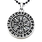 Guidepost Compass Talisman Viking Protection Vegvisir Elder Futhark Pendant W Black Ball Chain