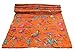 colors of rajasthan Indian Kantha Blanket, Bed Cover, King Kantha Bedspread, Bohemian Bedding Kantha Hippie Quilts (Orange)