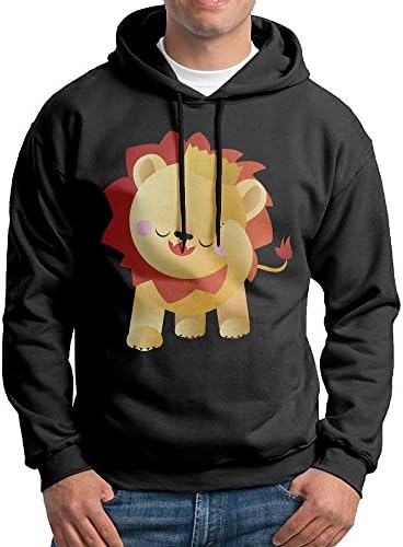 CSECGAR Cute Pet Lion Men's Pullover Hooded Sweatshirt XL Black