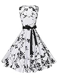 Anni Coco Women's 1950s Hepburn Vintage Swing Dresses With Ribbon Belt Floral 7 Small