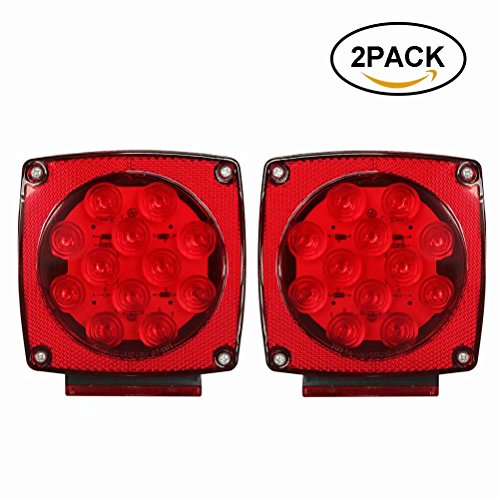 LED Trailer Tail Lights – JUNGLEROAD 2018 Square 12-LED Signal, Marker, Tail LED Travel Light for Truck Trailer Trail 24V DC/Universal, 2-Pack, Water Resistance, Stop Turn Trailer Tail Brake Light