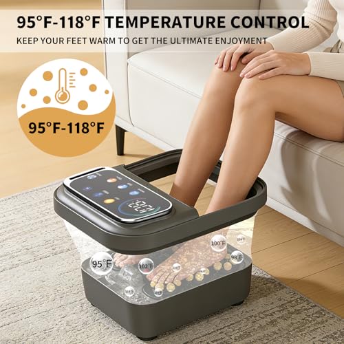 Omnqira Collapsible Foot Spa Bath with Heat and Massage, Motorized Shiatsu Foot Massager Tub for Plantar Fasciitis & Stress Relief, Temp Control, Bubbles, Remote, Pedicure Spa at Home