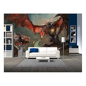 Two dragoins Having a Duel - Removable Wall Mural | Self-Adhesive Large Wallpaper - 66x96 inches
