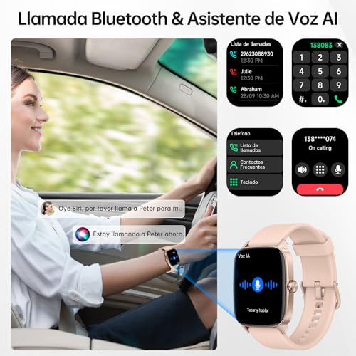 Reloj Inteligente Mujer Hombre con Llamadas Bluetooth y Voz AI, 1.85'' Smartwatch con Whatsapp Notificación, Pulsómetro/SpO2/Sueño/Podómetro, 110+ Modos Deportivos, Impermeable IP68 para iOS/Android