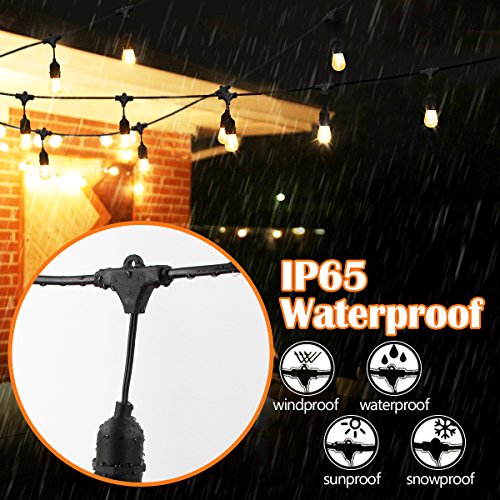 OOOLED 48-Foot Outdoor Weatherproof Commercial Grade String Lights with 16 Hanging Sockets- 24 2W S14 Incandescent Bulbs Included-Perfect Patio Lights & Party Lights-Black - Thumbnail 2