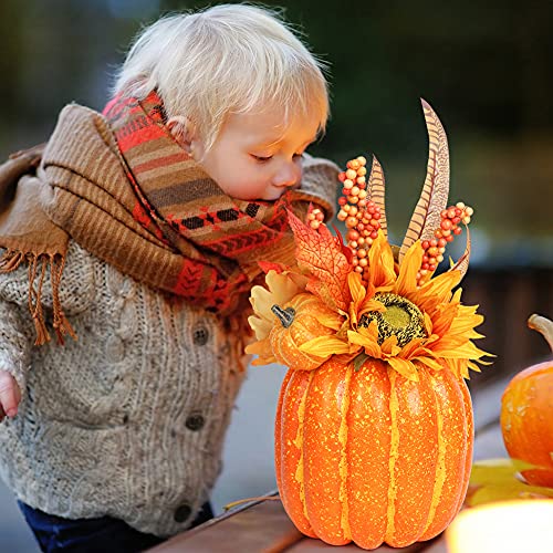 HAKACC Artificial Pumpkin, 13.5 Inches Fake Pumpkin Artificial Vegetable Faux Pumpkin Large Outdoor Pumpkin for Halloween Thanksgiving Day Decorations