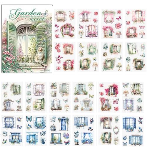 Alideco Vintage Scrapbook Stickers Set Forest Tree House Flower Butterfly Sticker Book for Adults Sticker journaling Stickers for Scrapbooking Tweezer 20Sheets (chuangtaihuakai)